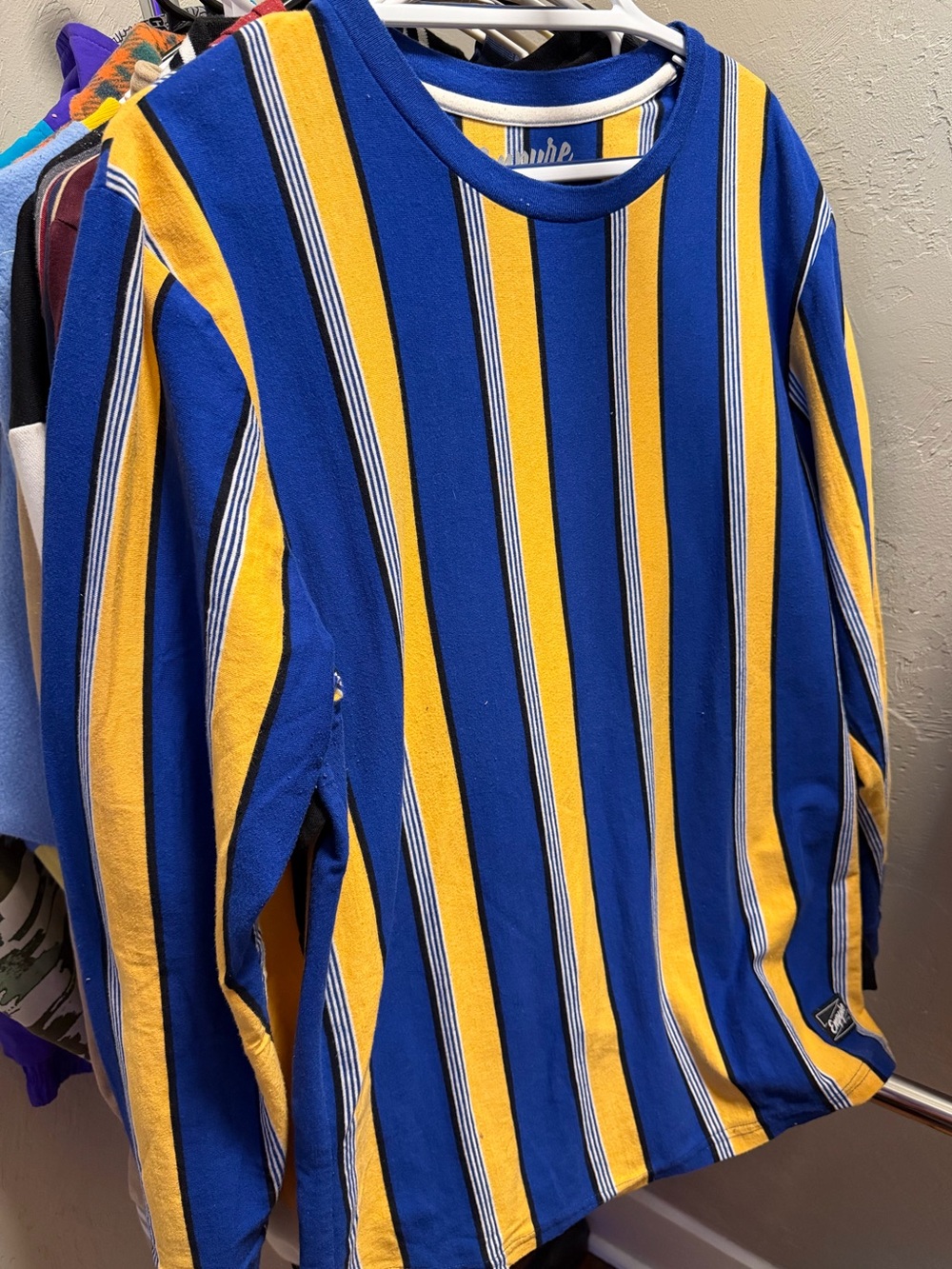 Empyre Blue and Yellow Striped Long Sleeve Shirt Size L